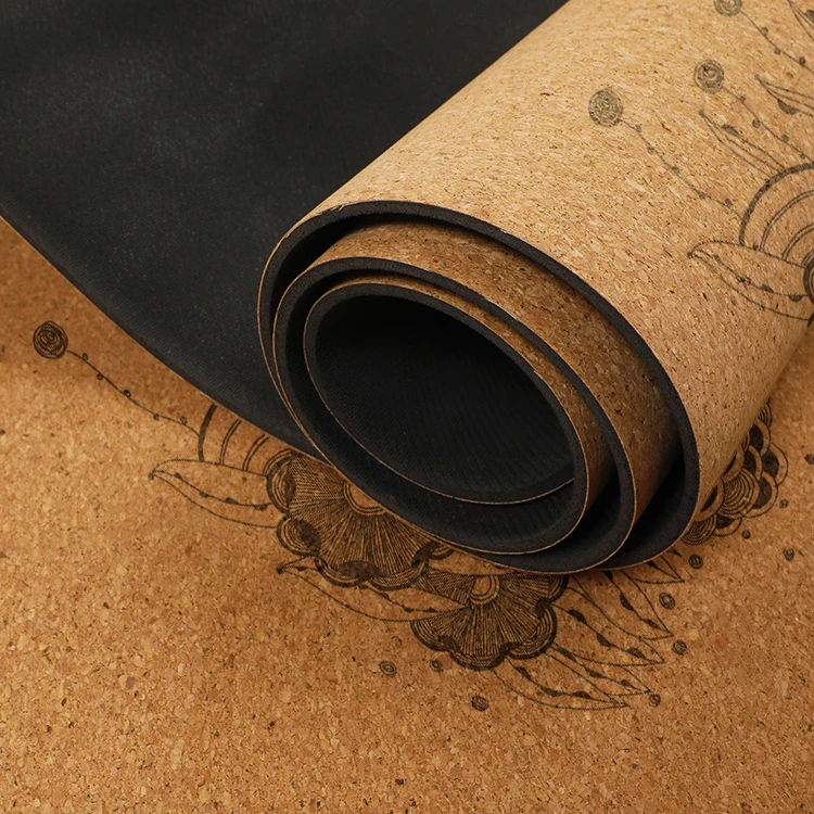 Custom Private Label Print Eco Friendly Cork Natural Rubber Pilates Yoga Mat For Indoor Hot Workouts