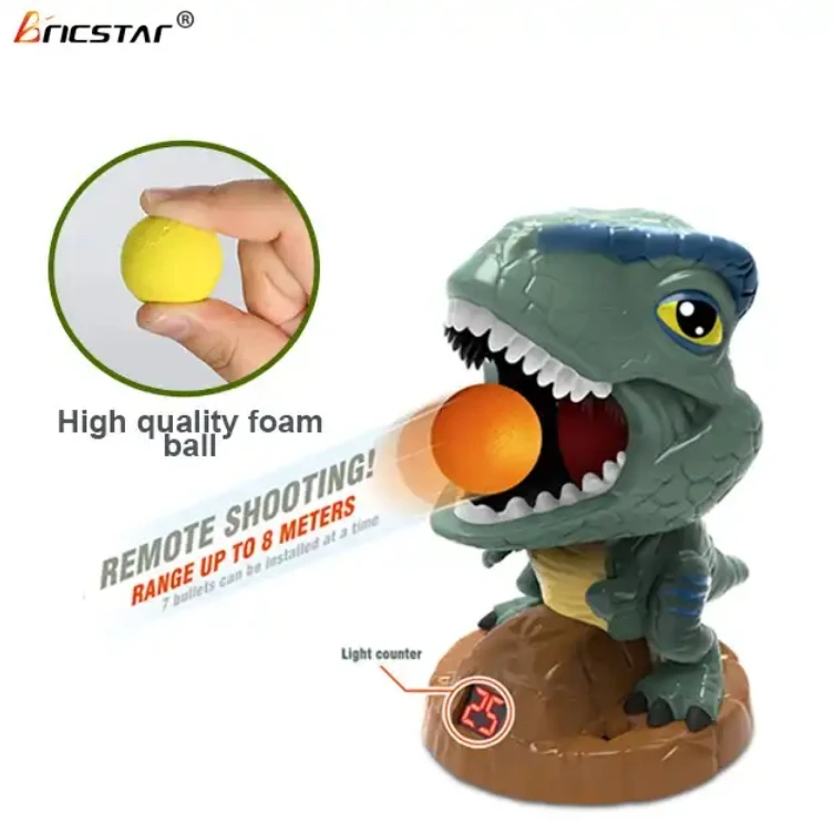 Bricstar ABS material children shooting game toys cartoon dinosaur shooting sound light foam ball guns toys