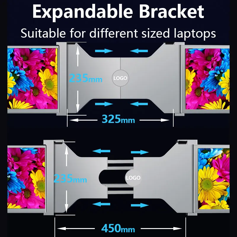 Big size business workstation 15 inch portable monitor type c laptop extension triple portable monitor for 15-17 inch laptop