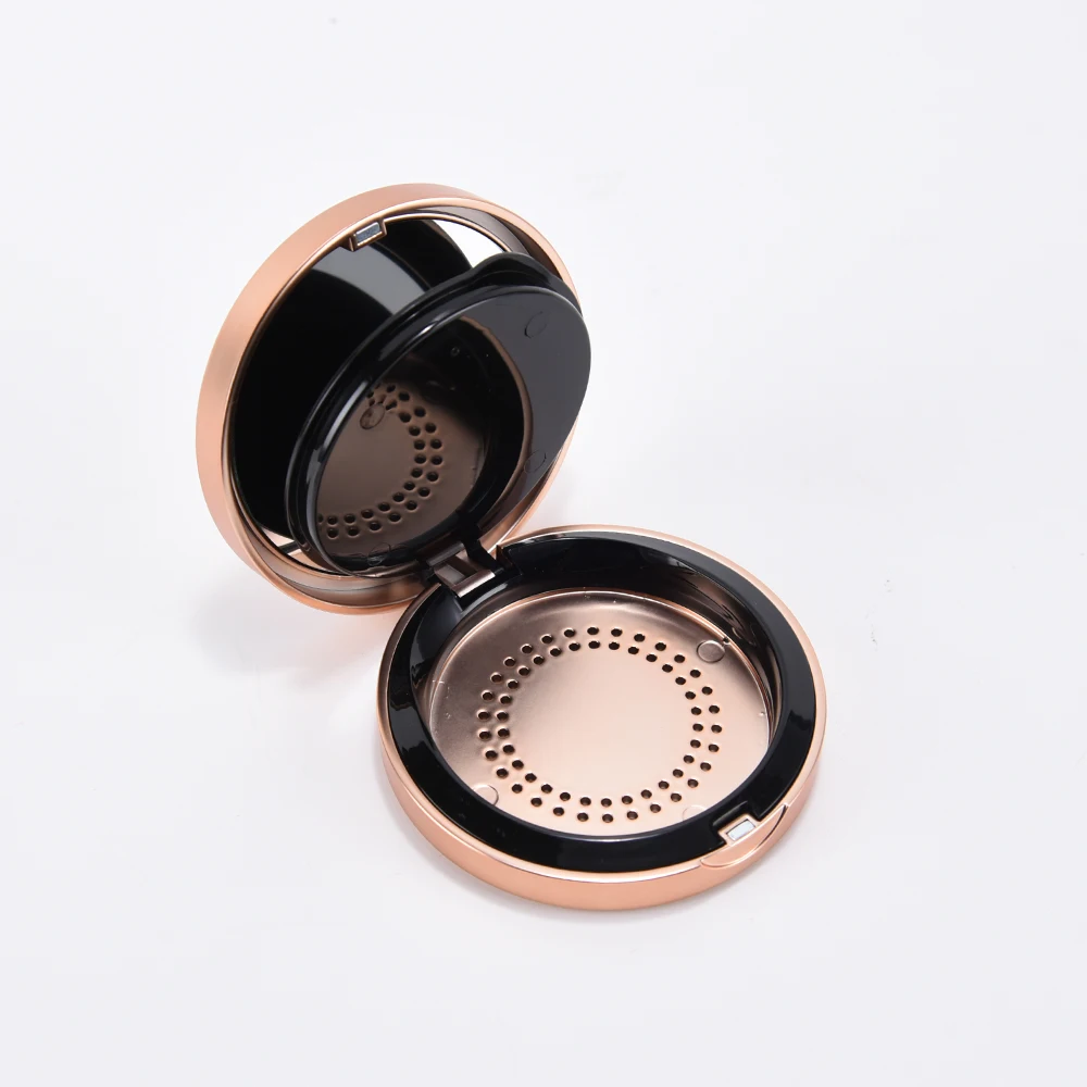 2021 wholesale luxury champaign golden colour powder container private label plastic round compact powder case