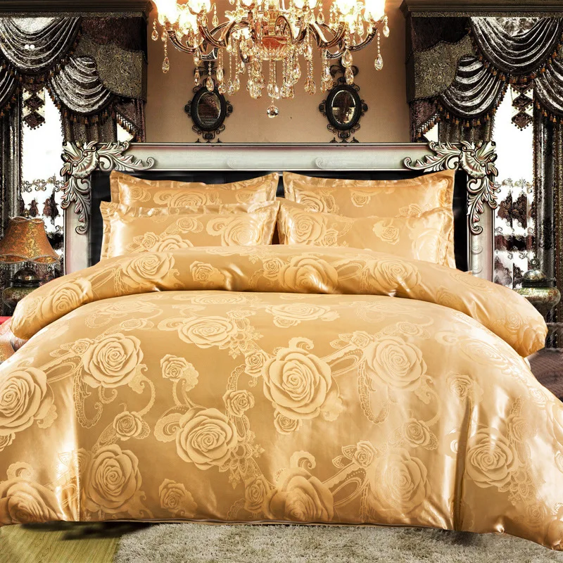 Оптовая Продажа с фабрики шелковый хлопковый атласный жаккардовый комплект из четырех предметов свадебного постельного белья 4