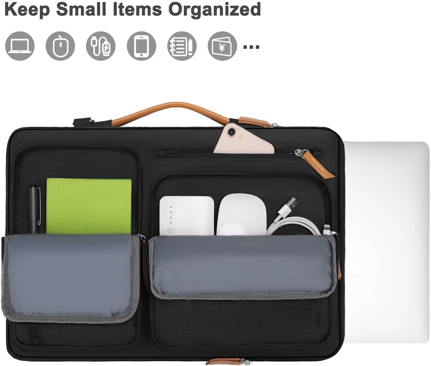 Laptop Shoulder Bag 15-15.6 inch Computer Bag Side Open Messenger Bag with 4 Zipper Pockets  Handle
