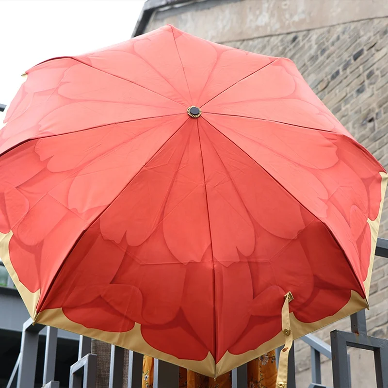 RST Real Star high end luxury fold umbrella gold handle flower printing beautiful lady umbrella