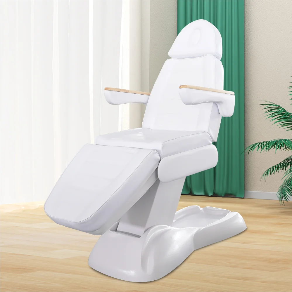 Commercial Reclining White 3 Motors Heated Facial Treatment Beds Electric Facial Spa Bed For Beauty Salon