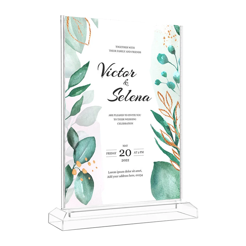 Clear Sign Holder Vertical T Shape Double-Sided Desktop Display Holder Transparent Menu Stand K-6085