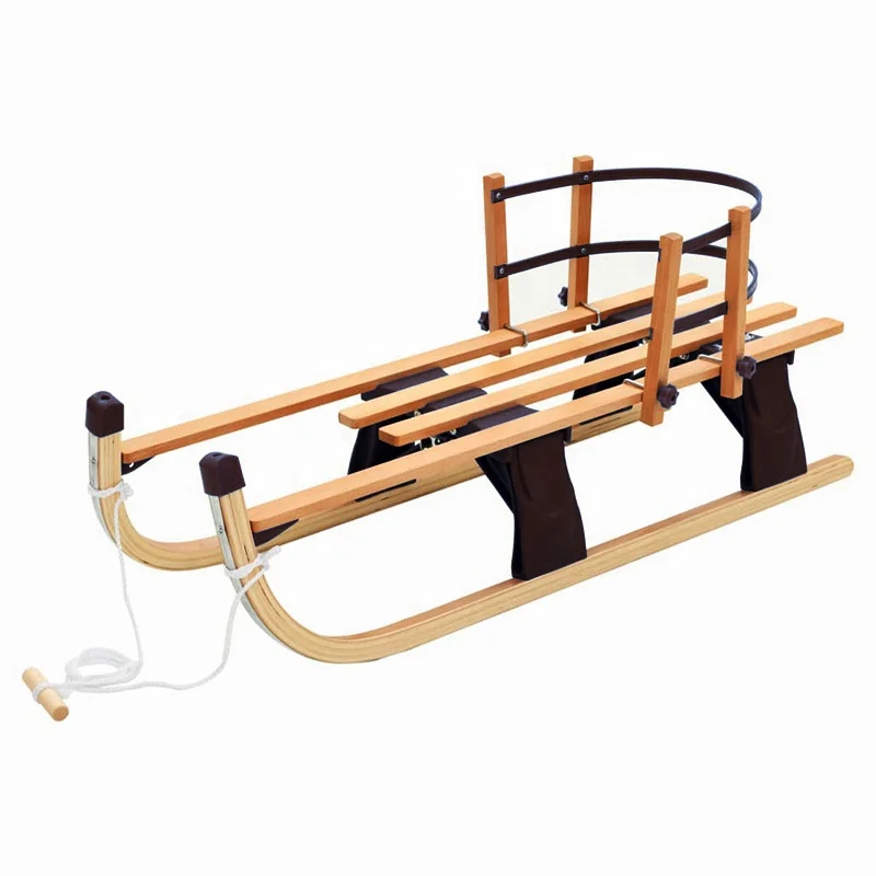 43 Inch Wooden Foldable Snow Toboggan Sled with backrest
