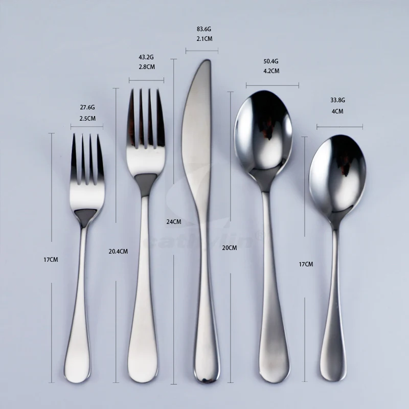 Custom 5 PCS Cutlery Spoon Fork Knife Stainless Steel 304 Silverware Set with Round Thick Handle for Restaurant