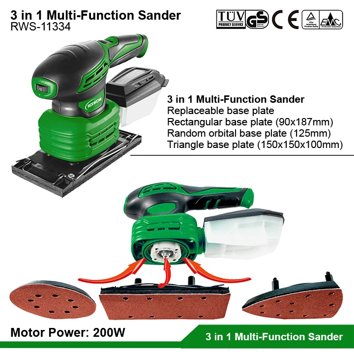 200W Portable Mini Electric Random Orbital Sander Woodworking 3 in 1 Multi-Function Wood Detail Finishing Orbit Sheet Sanders