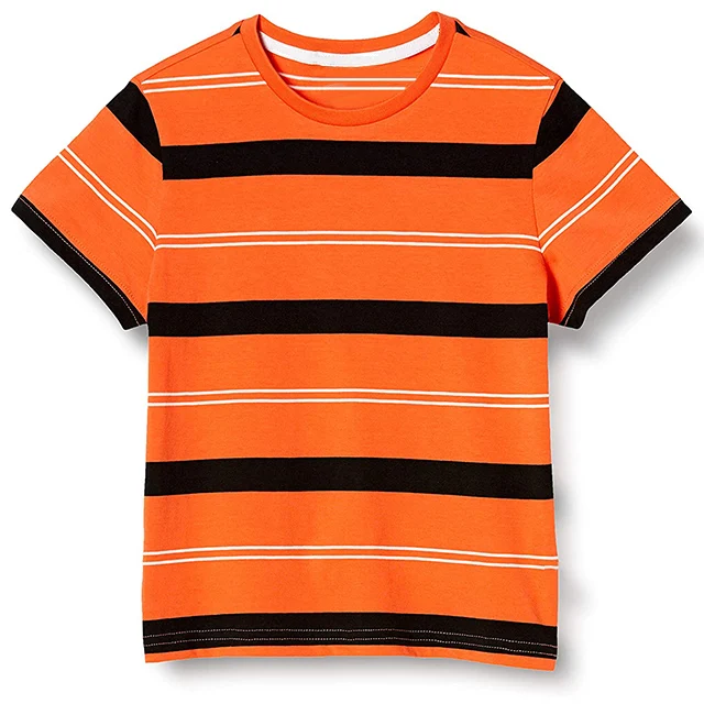 New Fashion Boy Children Summer Clothing Yarn Dyed Striped Boys High Quality Round Neck Short Sleeve T Shirt