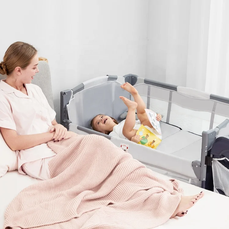 Baby Bed Adaptable to Splicing Bed Crib Pendulum Folding Cradle Removable Portable Newborn Cot Game Bassinet Bumper Nest