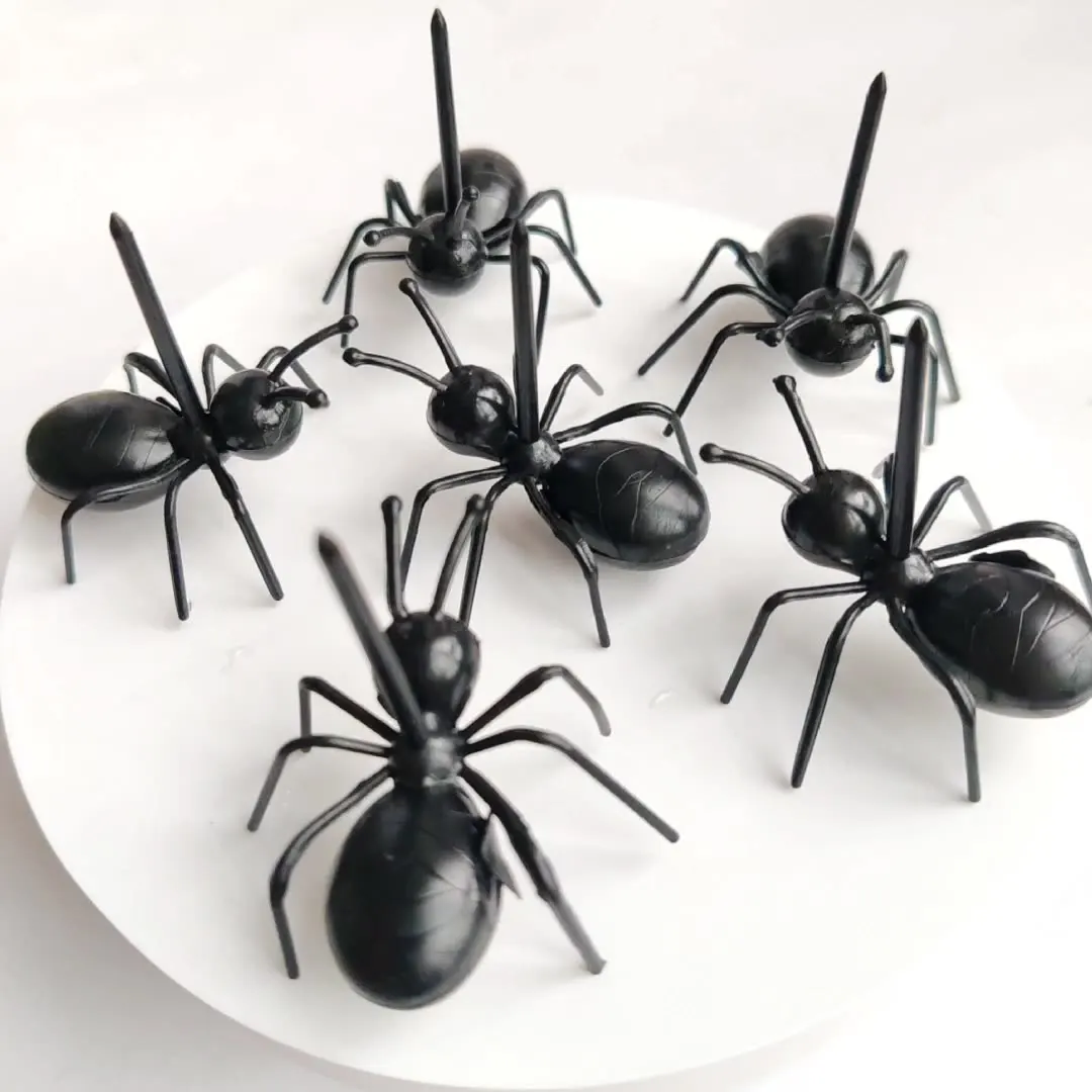 12Pcs/Set Creative Party Ants Toothpicks Industrious Ants Cake Dessert Tableware Dinner Fruit Food Picks Fork Cupcake Party Deco