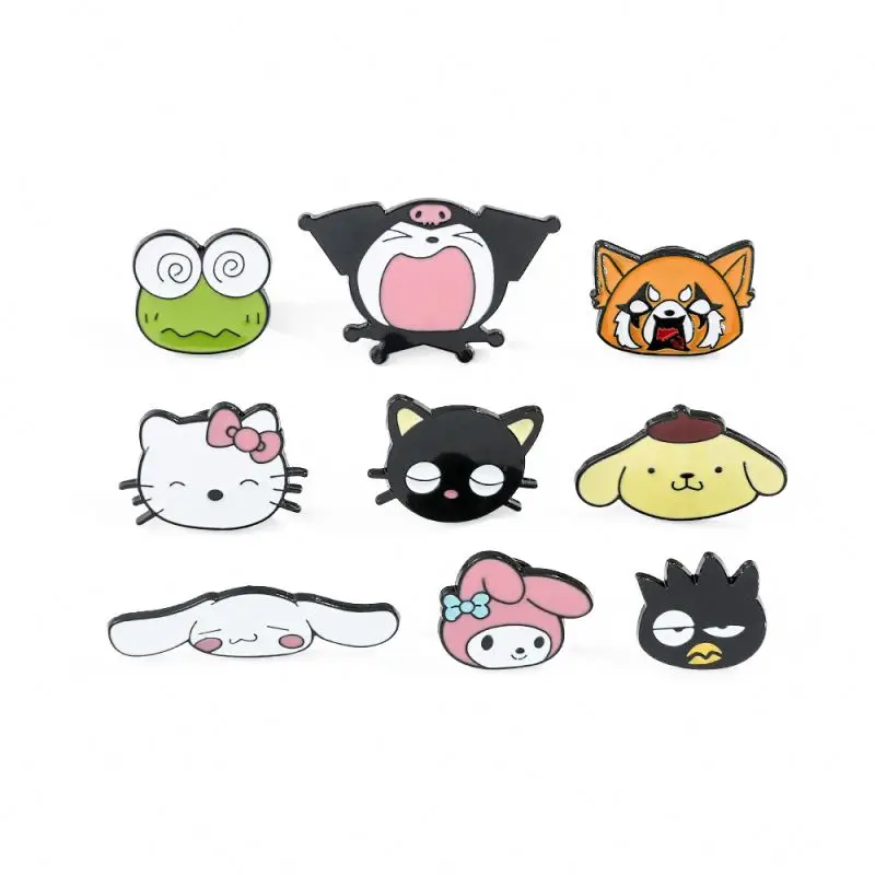 SS 97 Designs Cute Anime Logo Badge Hat Brooch Cartoon Sanrios Kuromi Cinnamoroll Melody Metal Enamel Collar Brooch Pins