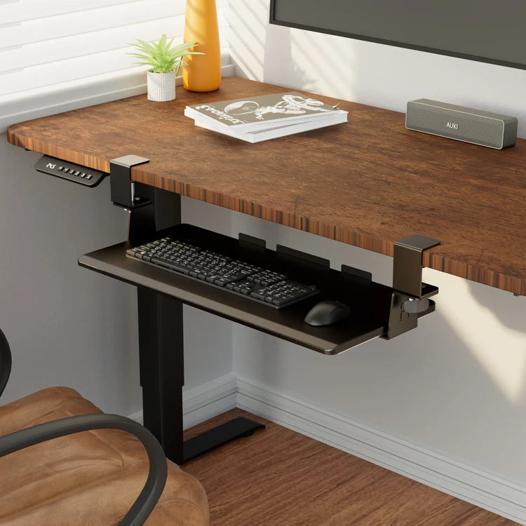 AUKI Black Key Board Clamp Tray Quick Release Keyboard Tray Under Desk Clamp Keyboard Tray