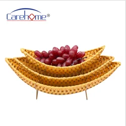 Carehome Bamboo Bread Basket Handmade Weaving 3 Tiered Moon Shape Washable Fruit Vegetables Display Storage Basket