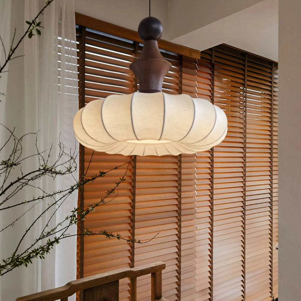 Retro medieval bedroom chandelier ash wood imitation silk restaurant light high-grade sense room wabi-Sabi wind Zen light