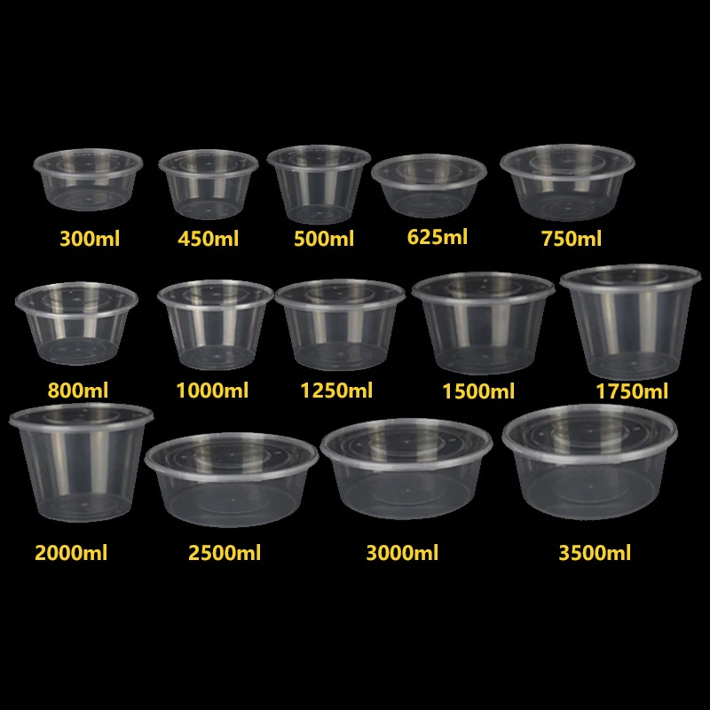 Clear take out pp soup bowl noodle disposable plastic restaurant round microwavable leakproof food grade containers with lid