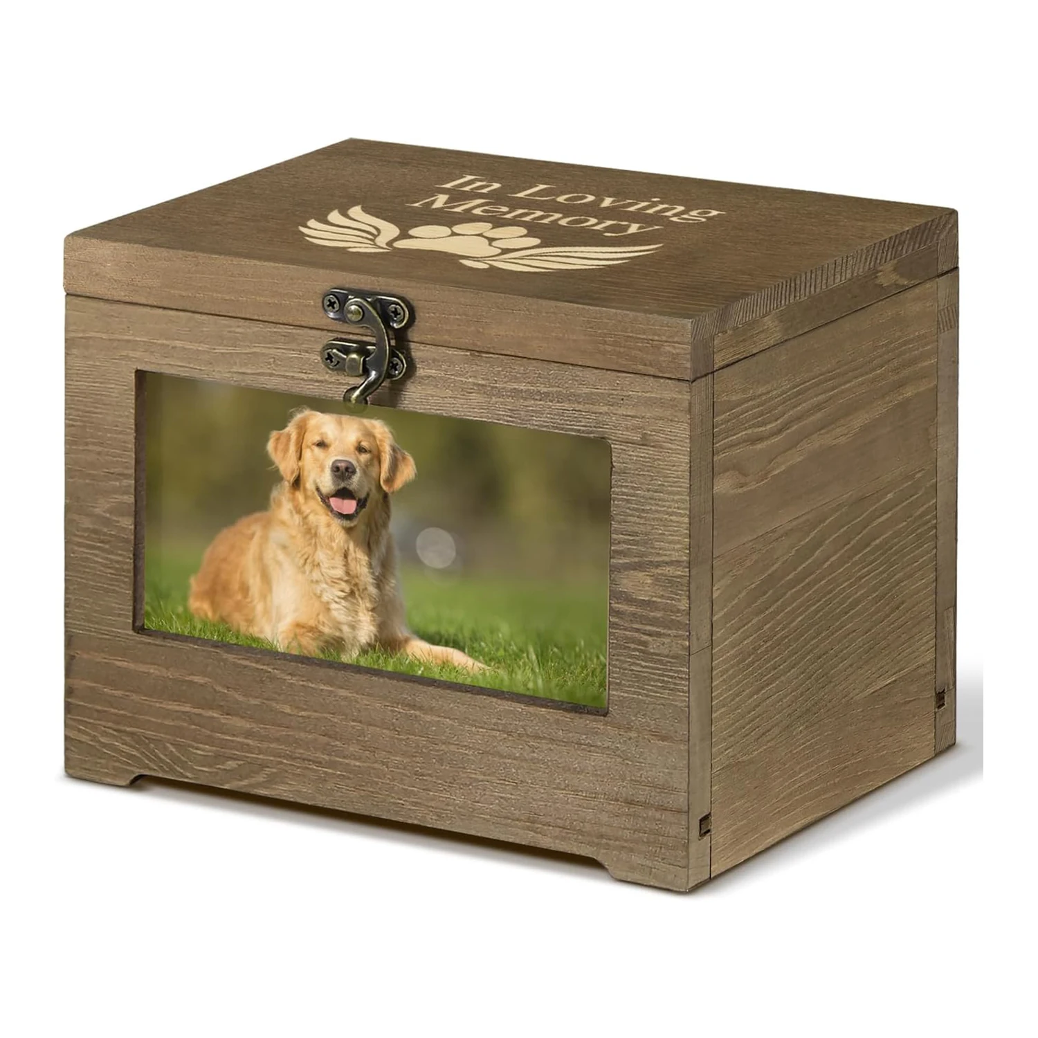 Wooden Pet Memory Box Funeral Cremation Box with Photo Frame Pet Urns for Dogs Ashes