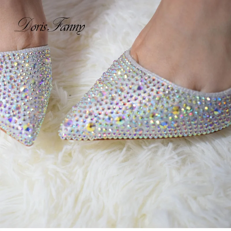 New Pointed Silver Crystal Sequins Sexy Wedding Bridesmaid Dress Shoes Bridal Princess Crystal High Heels