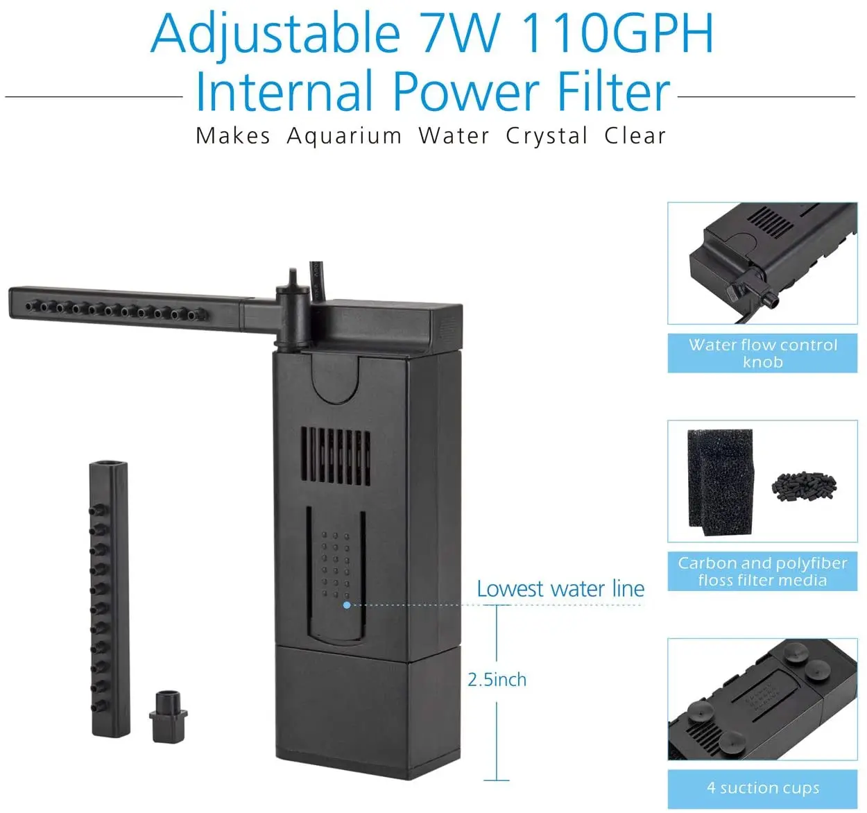 Hygger 8 Gallon LED Glass Aquarium fish tank including 7W Power Filter Pump, 18W Colored led Light, aquarium betta tank