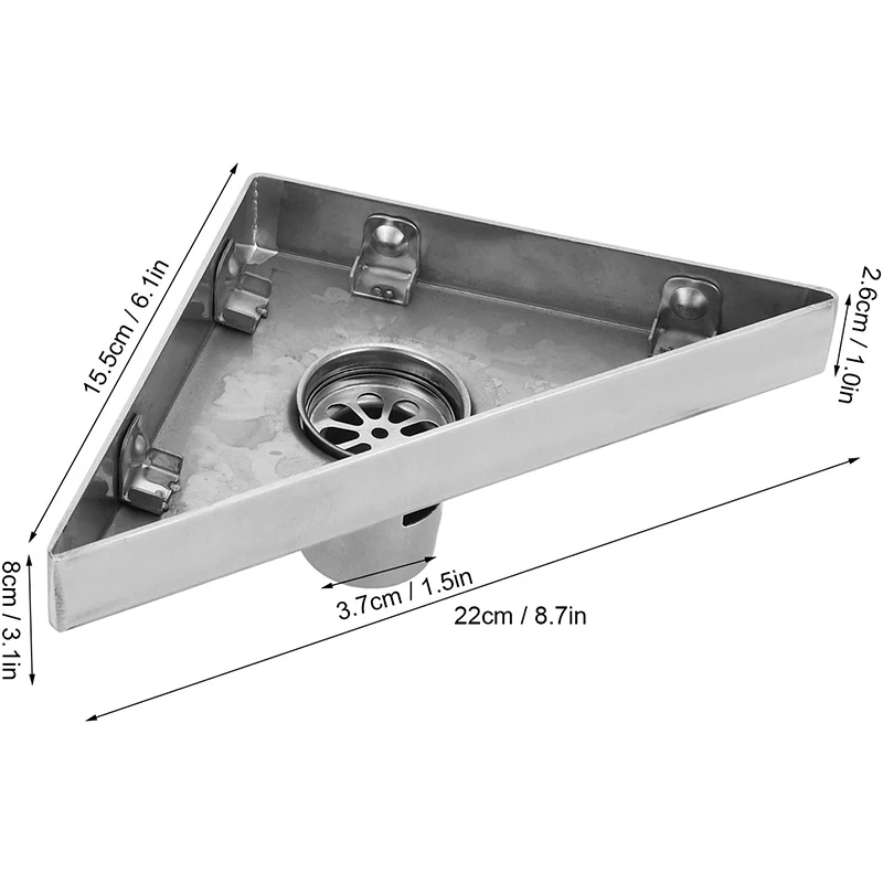 2 in 1 Tile Insert Grate Removable Cover Triangle 304 Stainless Steel Shower Drain Tile Insert Floor Drain