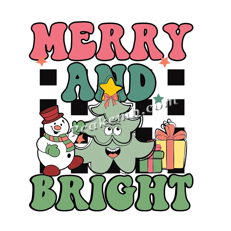 Merry and Bright Print dtf Transfer Christmas Halloween Design Heat Transfer Sticker Screen Print Transfers for Clothes