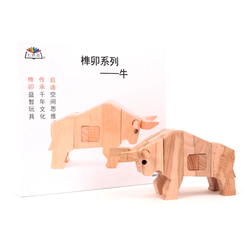 New Unisex Wooden Bull Model DIY Educational Toy for Home Decor Kids Animal Crafts Desk Gifts