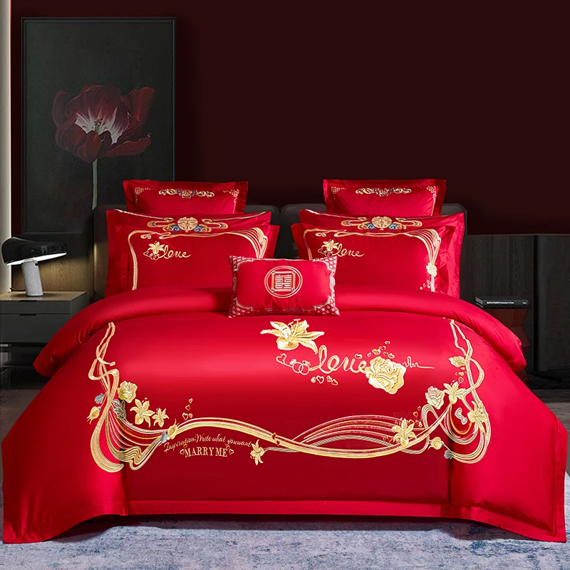 60S cotton wedding bed sheets 4-piece set Bed Set Luxury Wedding Duvet Cover Set