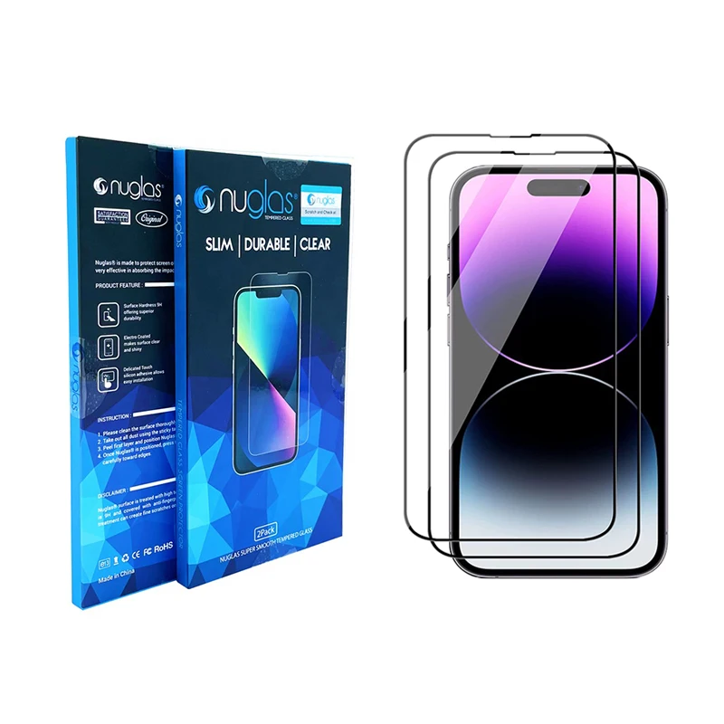 Nuglas 2pack mobile phone tempered glass screen protector for iPhone 14 pro 9h Tempered Glass Film