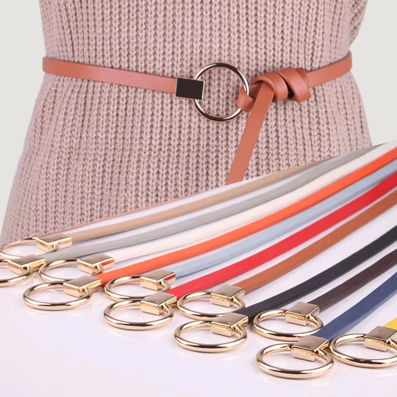 Korean style thin belt with sweater dress decoration knotted small belt all-match ladies round buckle belt
