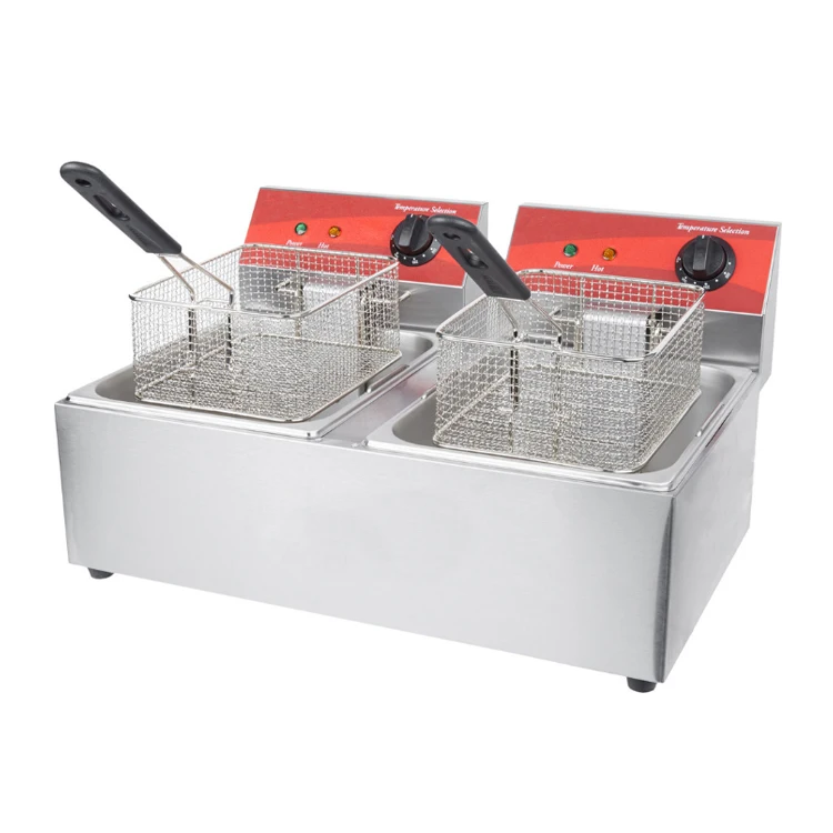 Настольная газовая фритюрница с двумя резервуарами и двумя корзинами без клапана