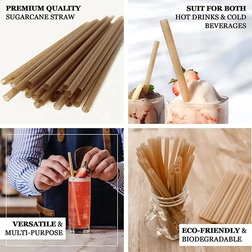 Eco-Friendly Custom Printed Sugarcane Drinking Straws Non-Plastic Disposable Hot Drink Straw for Giveaways