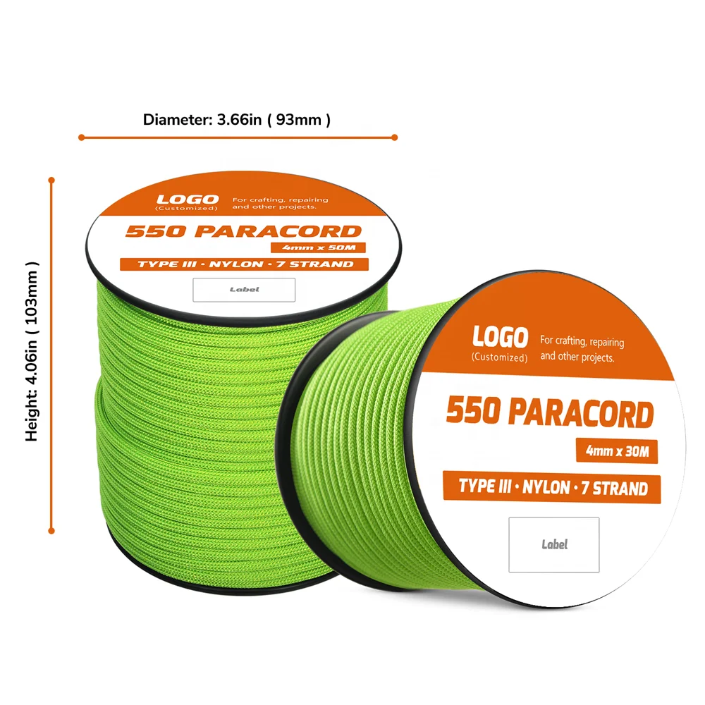 Однотонного цвета на открытом воздухе Выживание 100% нейлон Паракорд 550 4 мм парашютный канат 7 Прядный плетеный Канат
