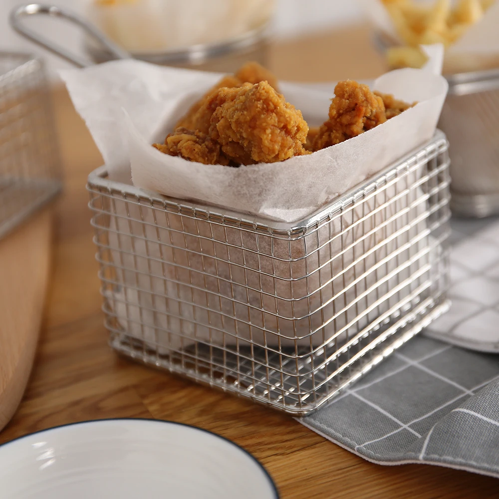 Stainless Steel French Fries Baskets Home Kitchen Mini Square Fry Baskets Restaurant Storage Filter Baskets Oil Washing Cooking