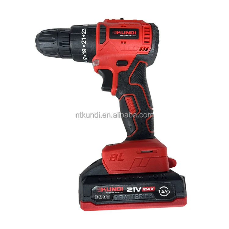 High Quality KUNDI Brand Power Tools Lithium Battery Three Function Brushless Impact Drill 21V