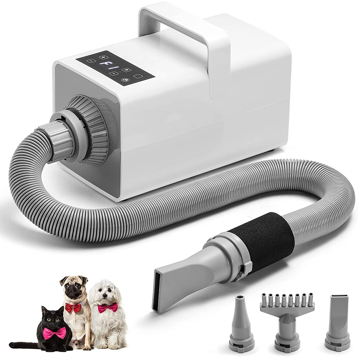 High Velocity Pet Hair Dryer 4.3HP Adjustable Heating Speed Dog Blower LCD Display Touch Control Electronic Drying