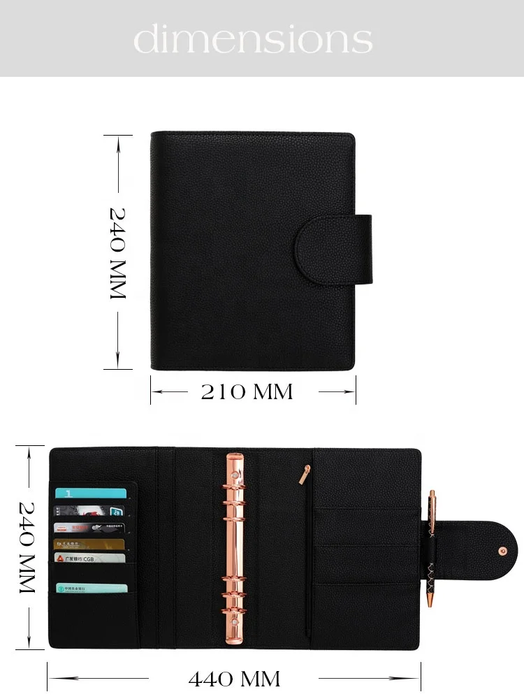Hongbo New Spiral A5 35MM Rose Gold Ring Embossed Luxe Pebble Leather Budget Binder Planner as Agenda/Notebook/Ringbook Cover