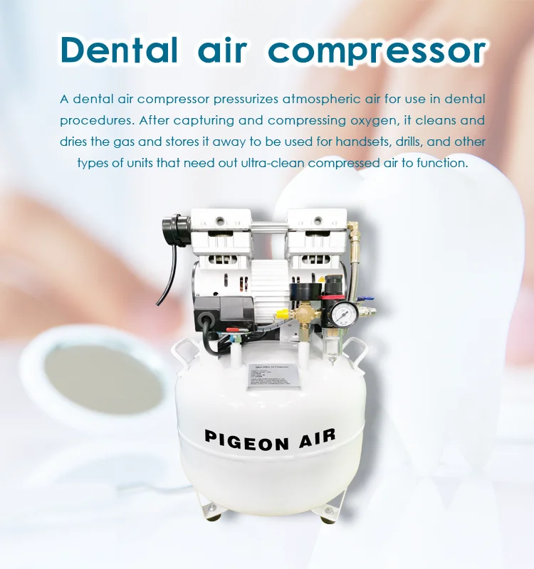 Mini Quiet 840W 1.2HP Dental Air Compressor 38L Tank Electric Power Source Metal Material Oil-Free Hospital Use Cheap Price