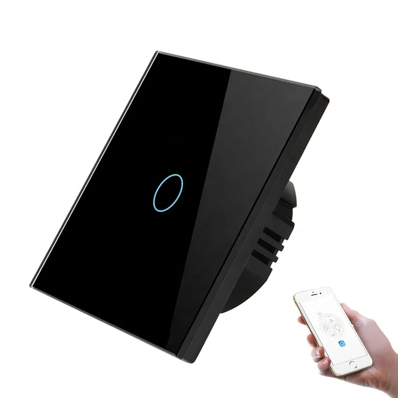 Стандарт ЕС/Великобритании интеллектуальный Wifi переключатель Сенсорная стеклянная панель 1 Gang Wi-Fi + RF 433 МГц интеллигентая (ый) сенсорный