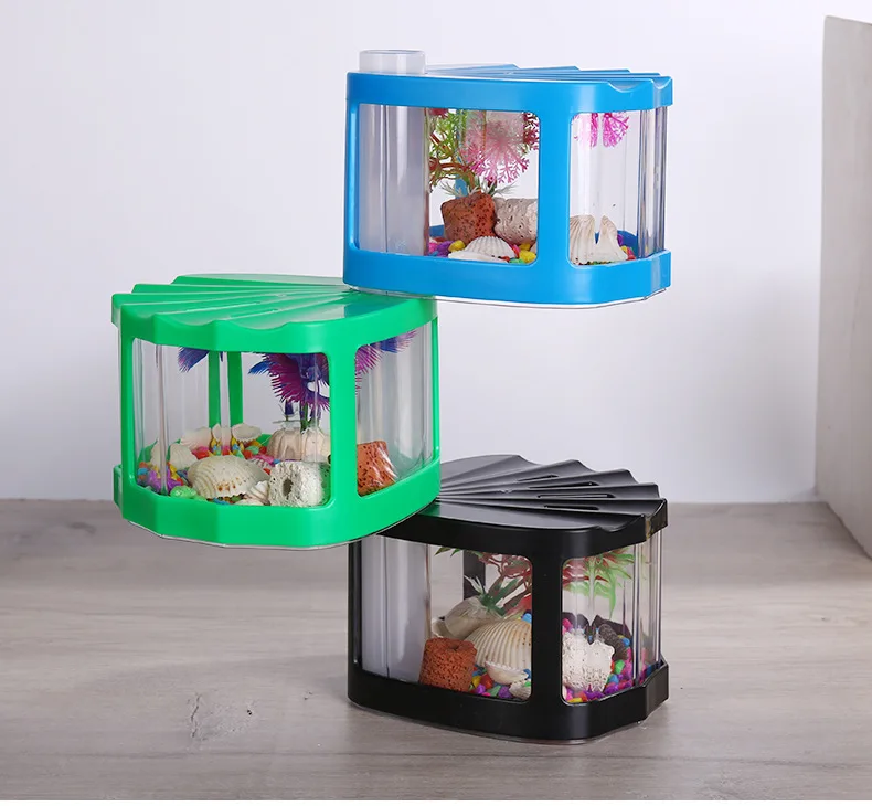 Newleader Ornamental Ecological Pvc Material Creative Mini Turtle Tank Fish Tank With Light