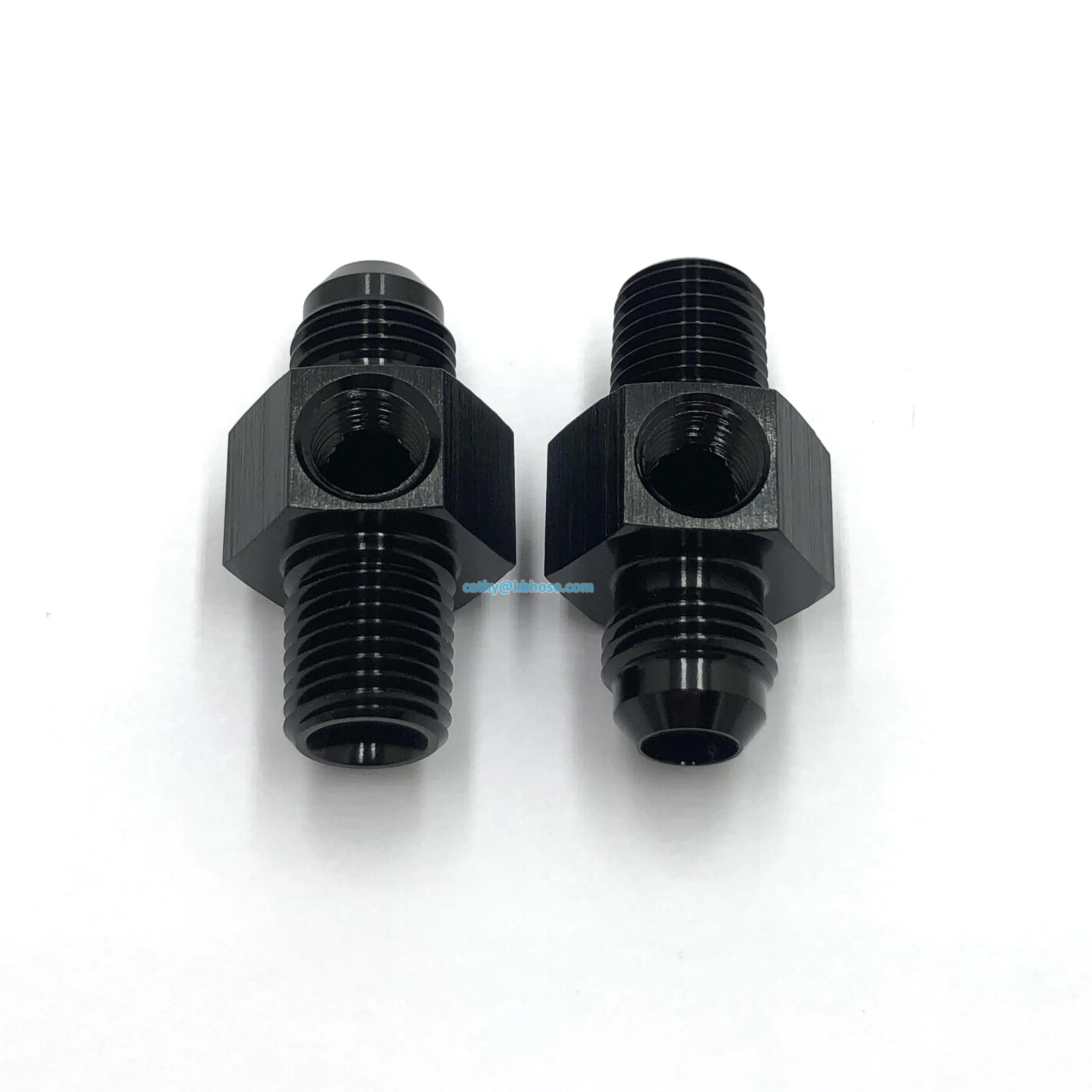 Aluminum Black 6AN AN6 Male Flare to 3/8 NPT Fuel Pressure Gauge Take off Fitting Adapter with 1/8 NPT Side Port