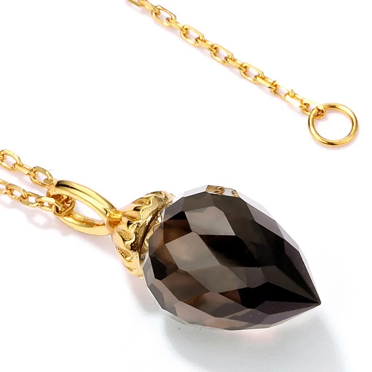 925 Sterling Silver Smoky Quartz Pendant Jewelry Minimalist Style Clavicle Crystal Necklace