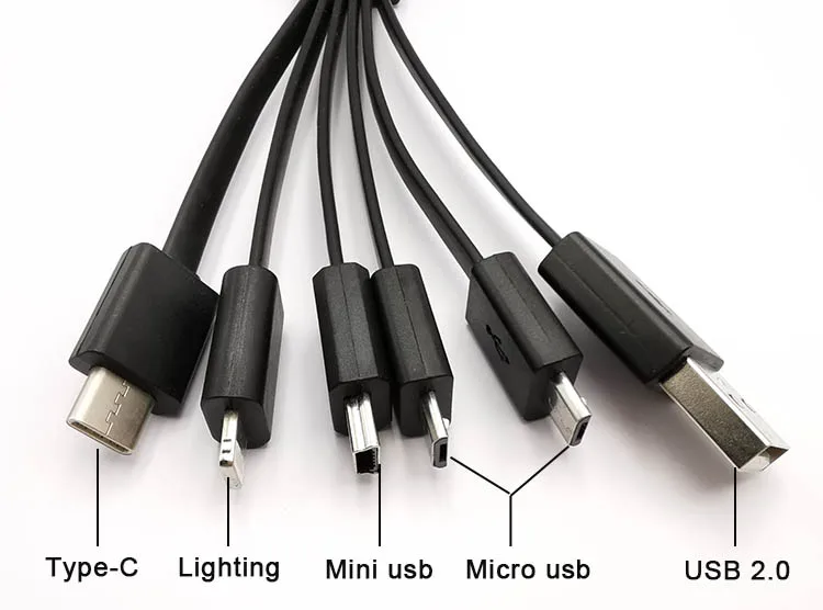 Micro Keychain Multiple 4 In 1 Charging Cable Portable Cell Phone Usb Charger With 3 Lights Cable
