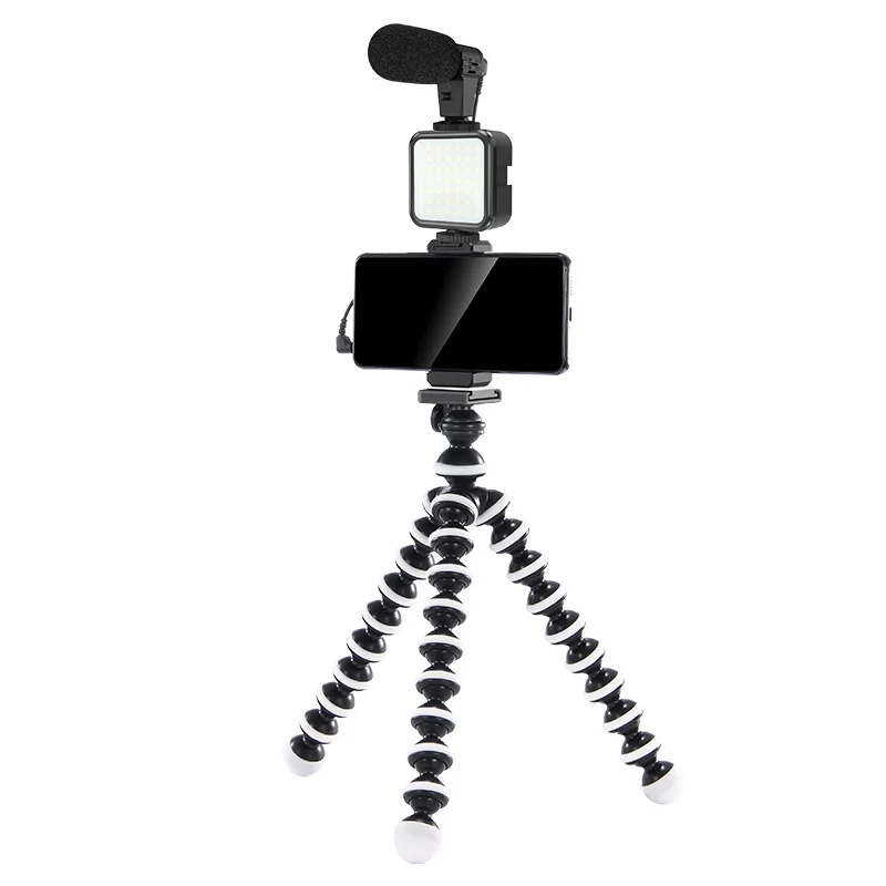 
Professional Smartphone Video Microphone Wired Phone Holder Tripod Stand Led Light Vlog Microphone Kit For Youtube Tik Tok Live 
