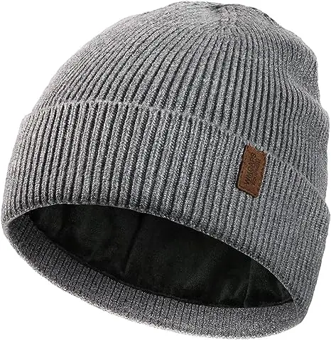 Fashion Manufacture Warm Fleece Lined Beanie Soft Satin lined Knit Hat Ski Cuffed Cap Winter Beanie Hats for Men Women hat