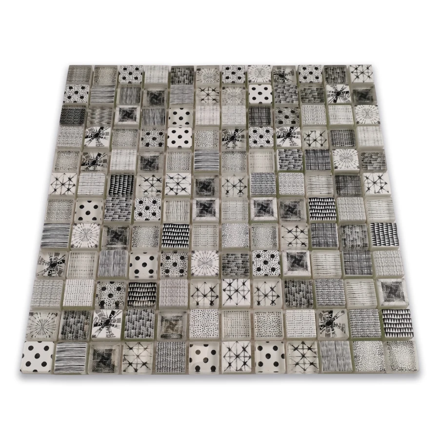 GUCI black white printed Moroccan crystal glass mosaic simple elegant wall decoration idea tile