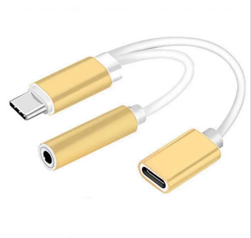 2 In 1 USB-C To 3.5mm Headphone Jack Adapter For Samsung S20 Ultra Note 20 10 Plus S21 Ipad Pro Type-C Charge Audio Aux Splitter