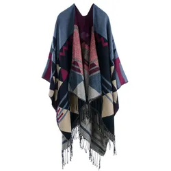 2022 New Arrival Hot Selling Reversible Shawl Poncho Double Faced Tassels Oversized New Fashion Style Lady Women