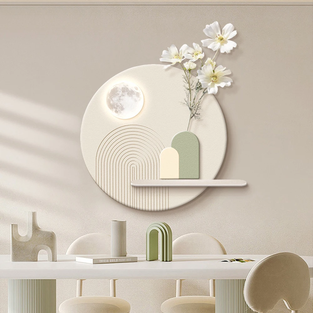 Modern home decoration 3d mural UV engraving artwork Round green plant sandstone painting interior decoration wall art