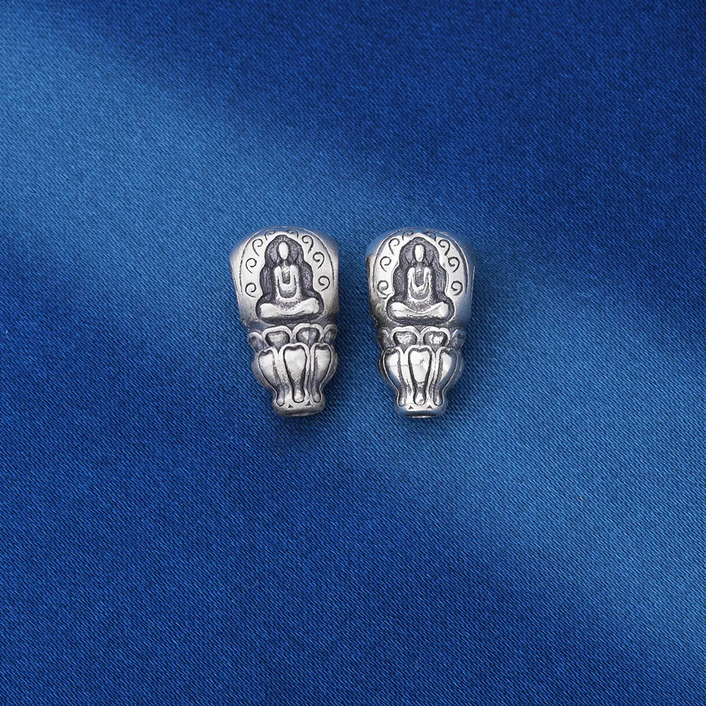 S925 Sterling Silver Tibetan Faceless Buddha One-Piece Three-Way Buddha Head Manual DIY Literary Jewelry Findings Components
