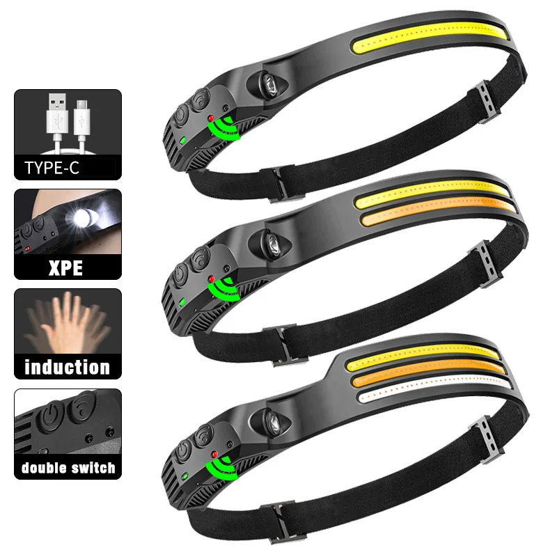 COB Silicone Waterproof Headlamp Sensor Type-C USB Rechargeable Head Lamp Hunting Camping Multiple Including Camry Venza Supra